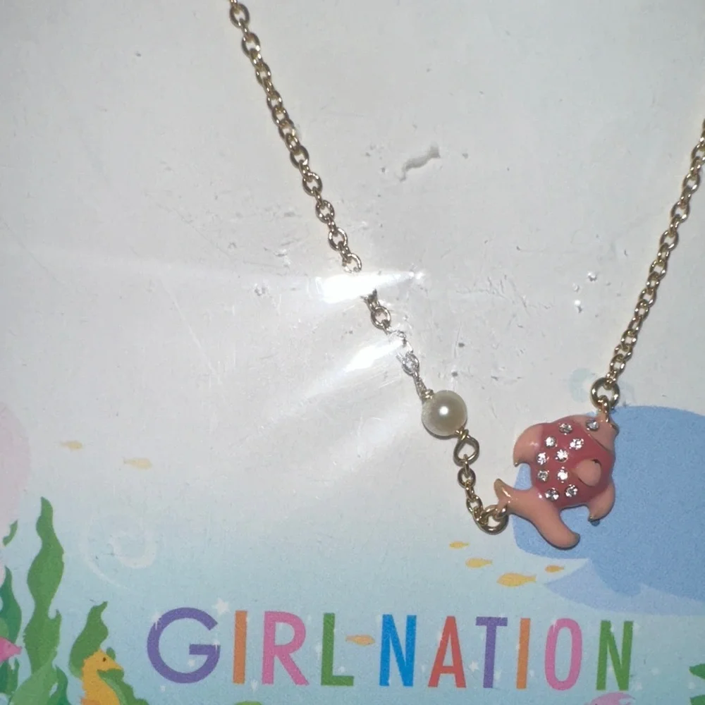 Pink Fish Bling Necklace with little pearl